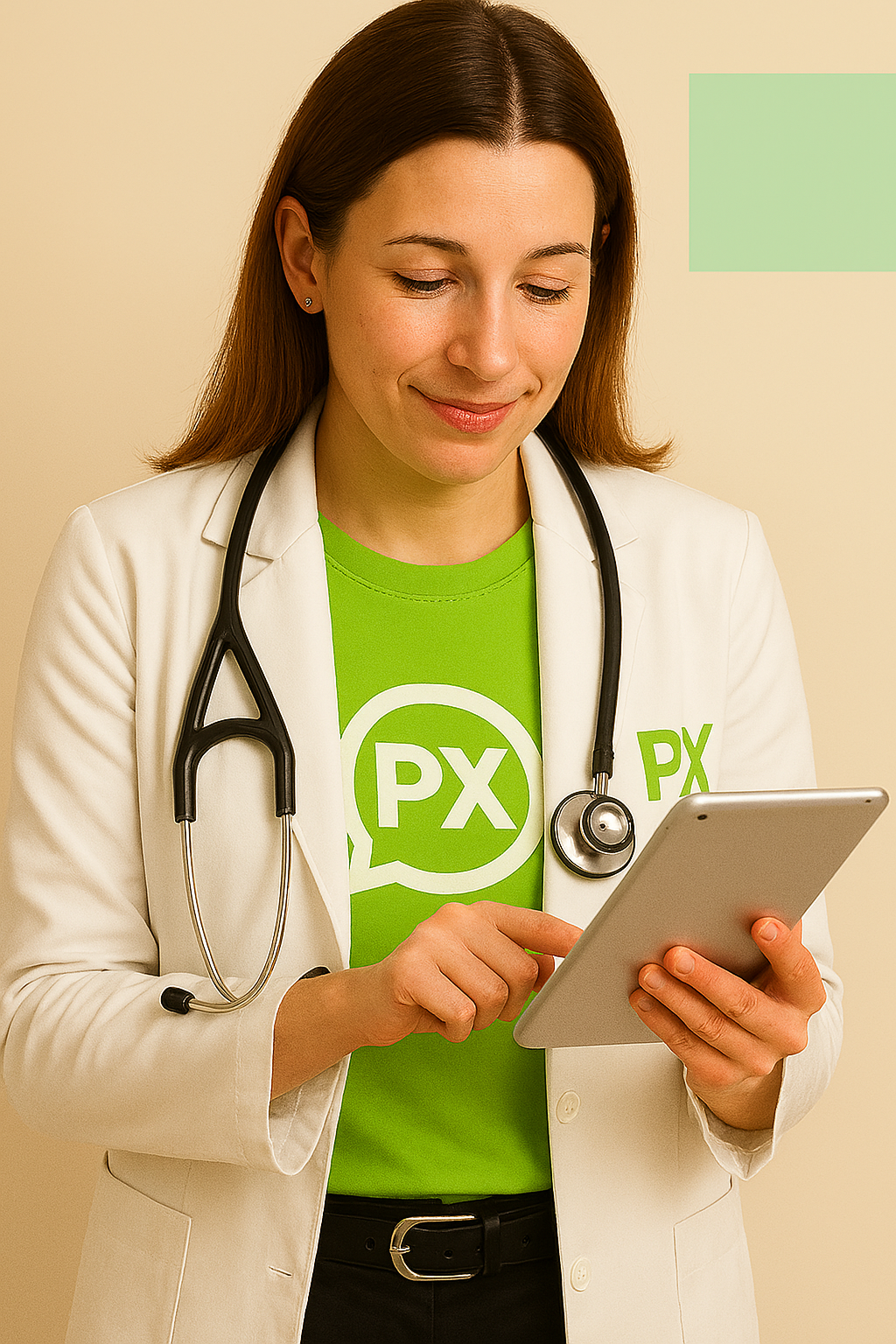 Doctora usando PX en tablet